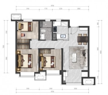 3室2厅1厨1卫94平-94㎡