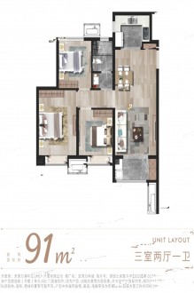 3室2厅1厨1卫91平-91㎡