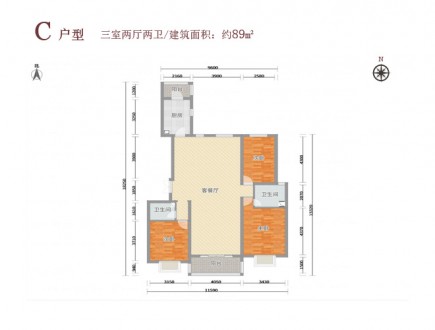 3室2厅1厨2卫89平-89㎡
