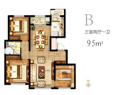 3室2厅1厨1卫95平-95㎡